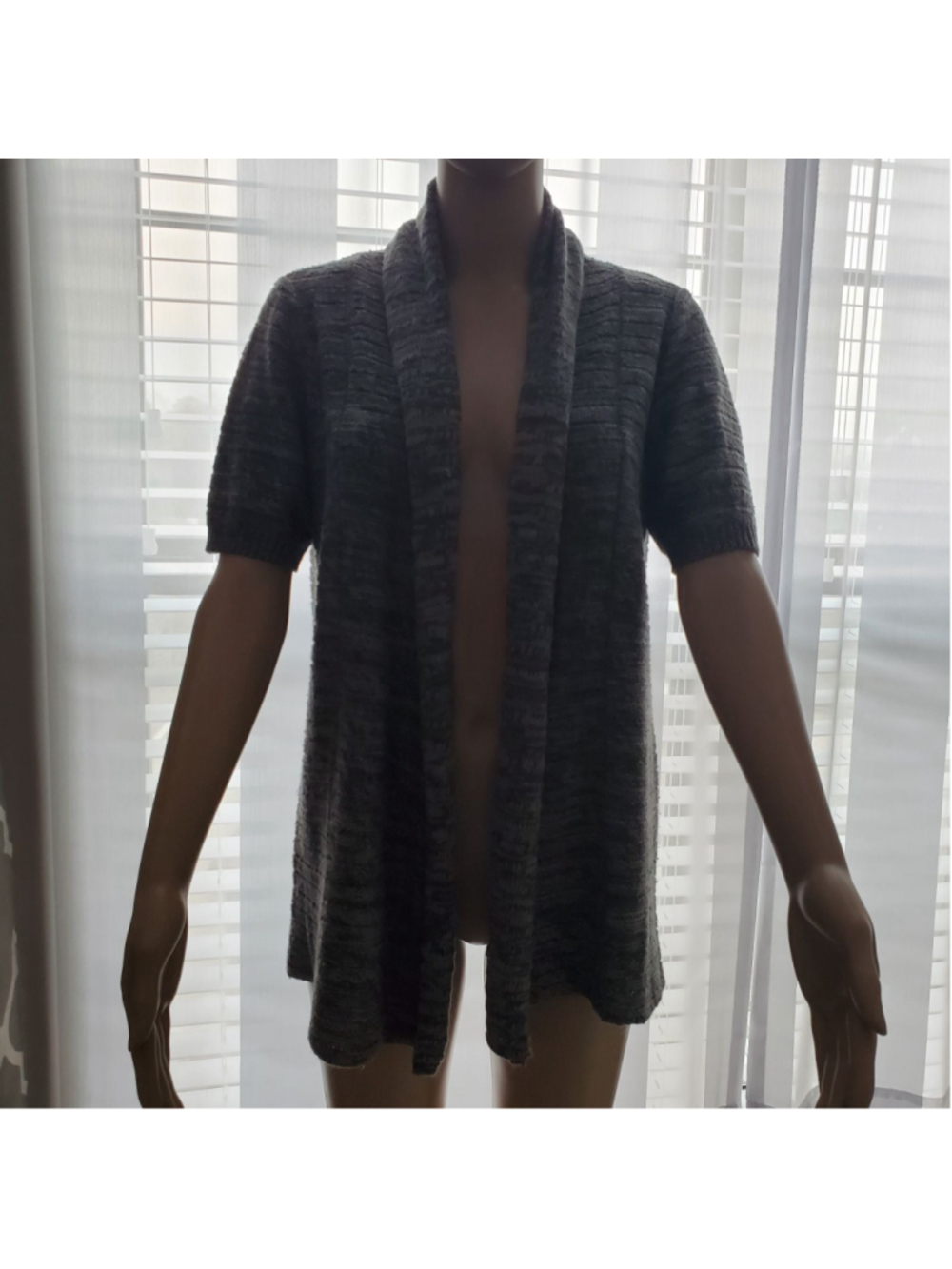 Women's Short Sleeve Open Cardigan Grey Black Size S